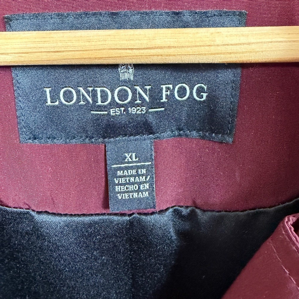 London Fog Trench Coat Womens L Burgundy Lined Belted Detachable Hood Classic - Picture 3 of 8